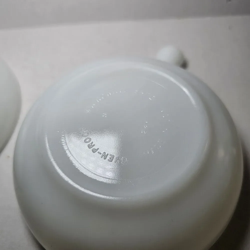 Vintage Set Of 2 Glasbake Milk Glass Soup Chili Bowls w/ Handles Solid White